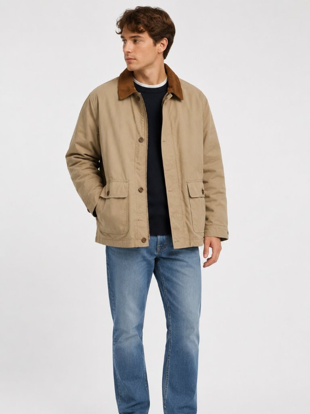 Vintage GANT Down-Filled Barn Field Jacket - Leather Collar Trim - Mens M